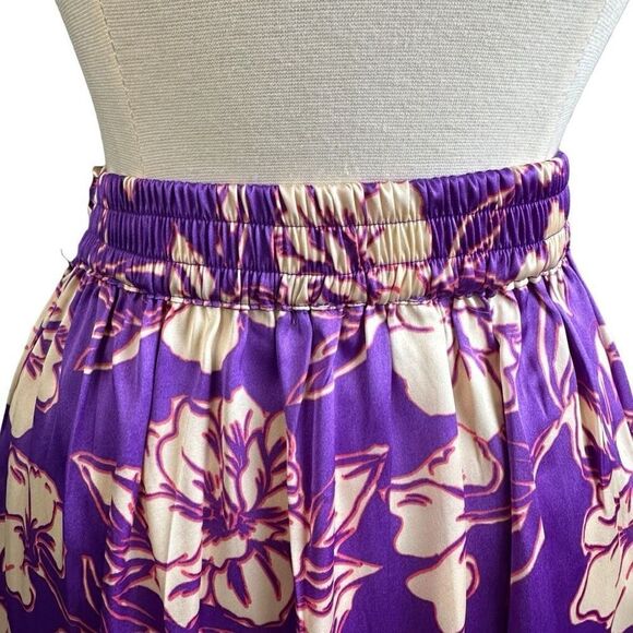NWT Japna Tropical Floral Print Wrap Front Tie Side Satin Midi Skirt - Picture 6 of 9